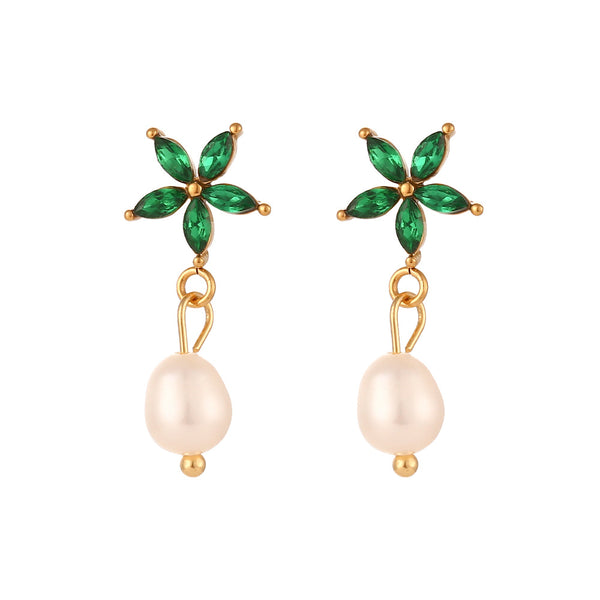 18K Star Freshwater Pearl Drop Earrings