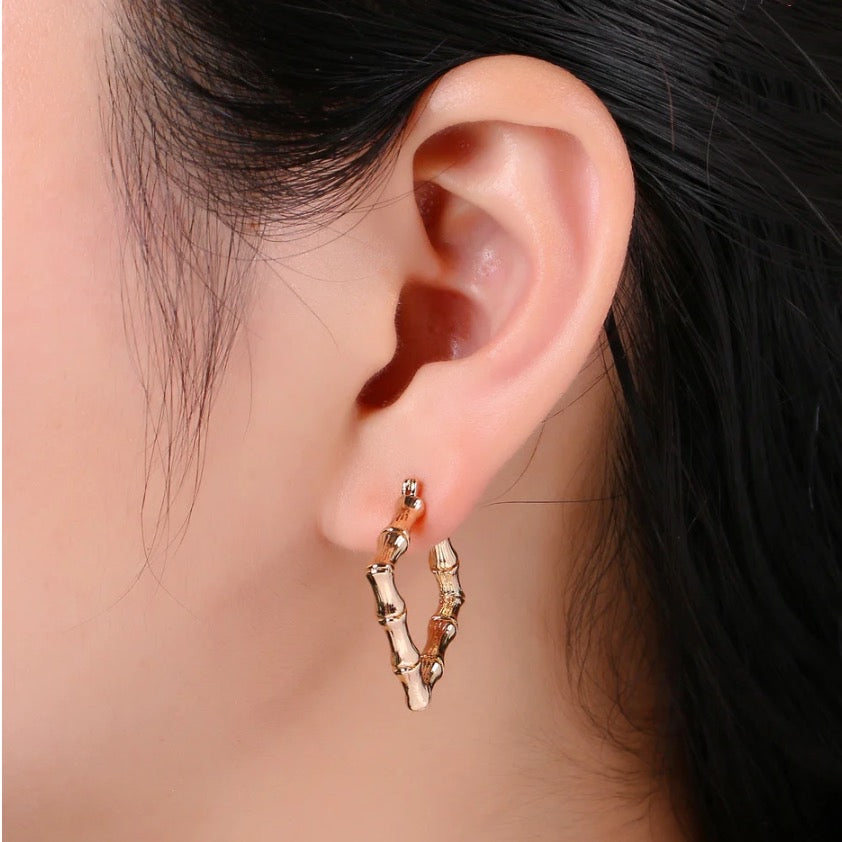 18K Gold Filled Bamboo Geometric Hoop Earrings