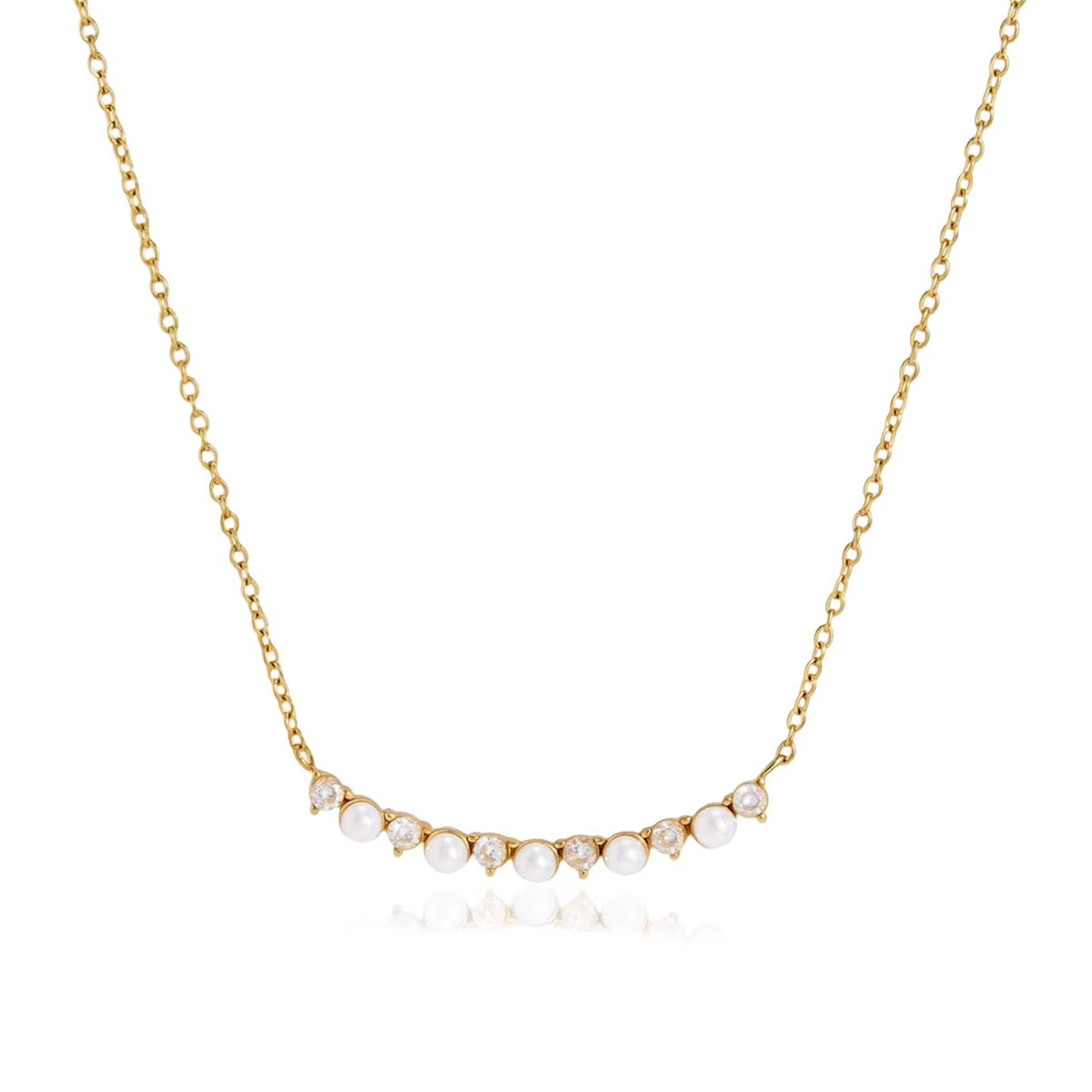 18K Dainty Pearl Bar Necklace