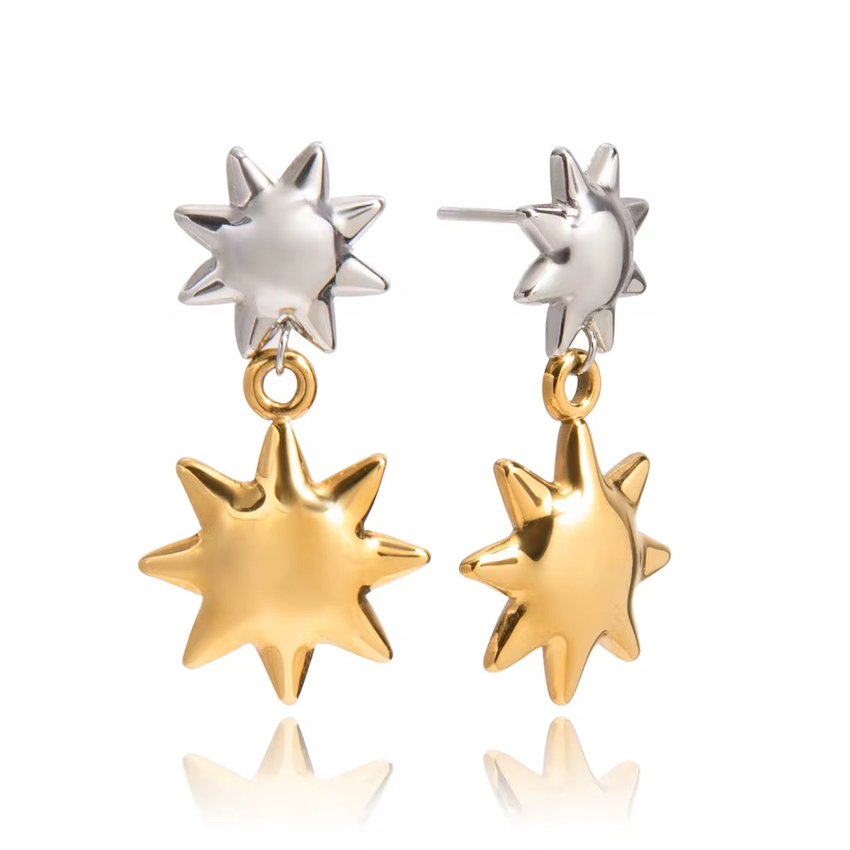 18K Two Tone Dangle Layered Earrings