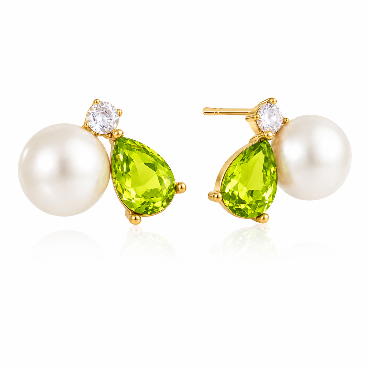 18K Peridot Pearl Studs
