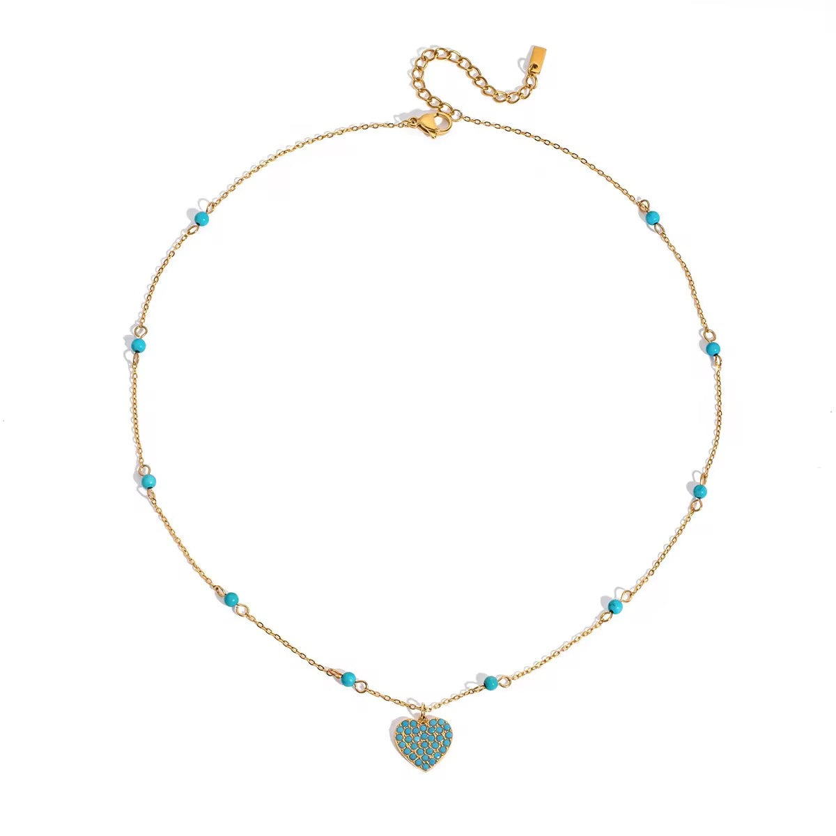 18K Dainty Turquoise Pendant Heart Charm Necklace