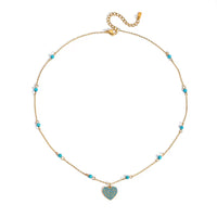 18K Dainty Turquoise Pendant Heart Charm Necklace