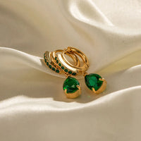 18K Zircon Water Drop Pendant Earrings
