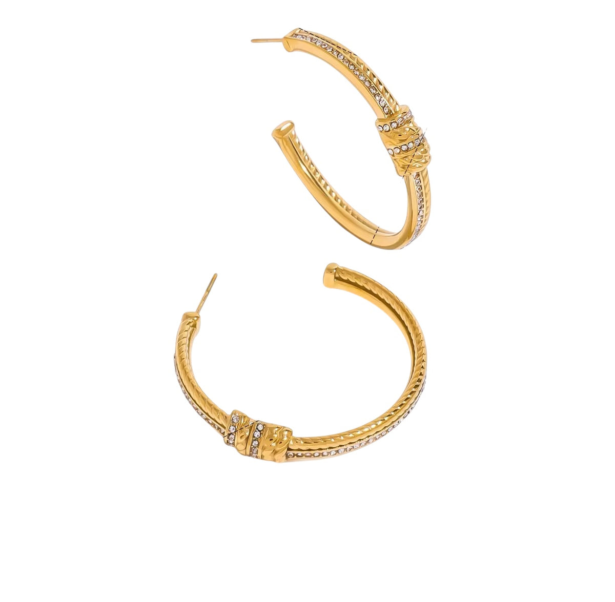 18K Textured CZ Lined Statement Hoops