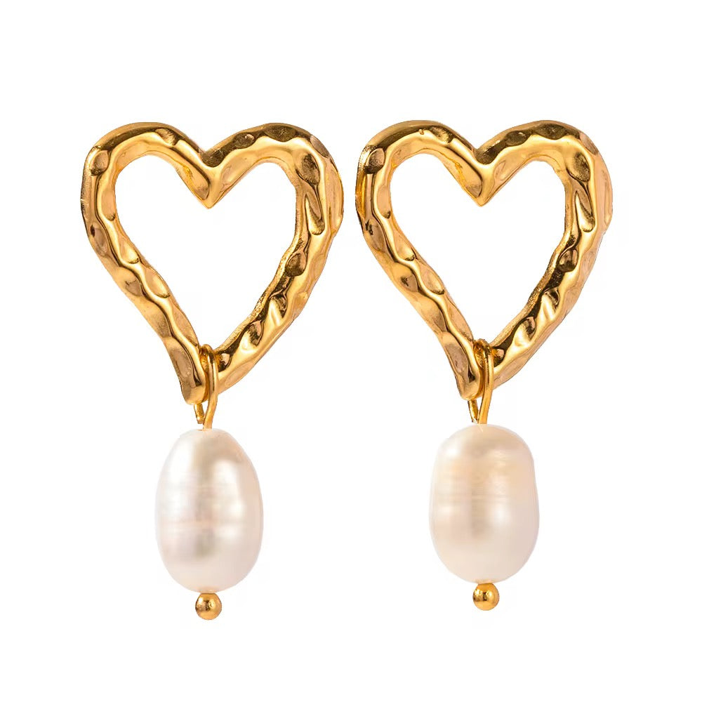 18K Fresh Water Pearl Heart Drop Earrings