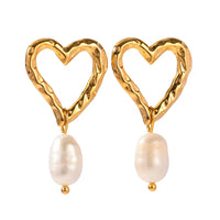 18K Fresh Water Pearl Heart Drop Earrings