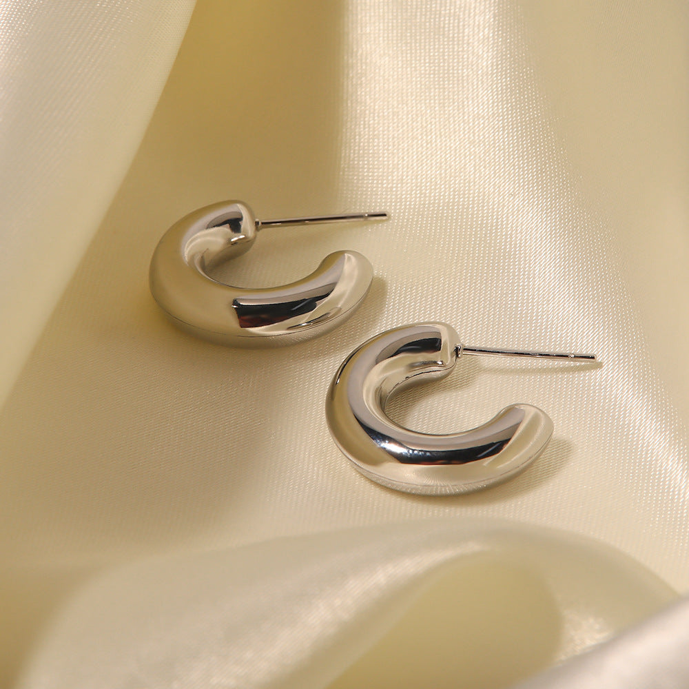 Silver Chunky Hollow C Hoops