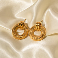 18K Vintage Textured Round Drop Earrings