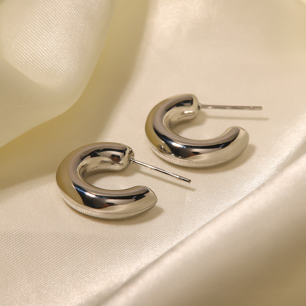 Silver Chunky Hollow C Hoops