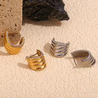 Silver Wide Chunky CZ Small C Hoops