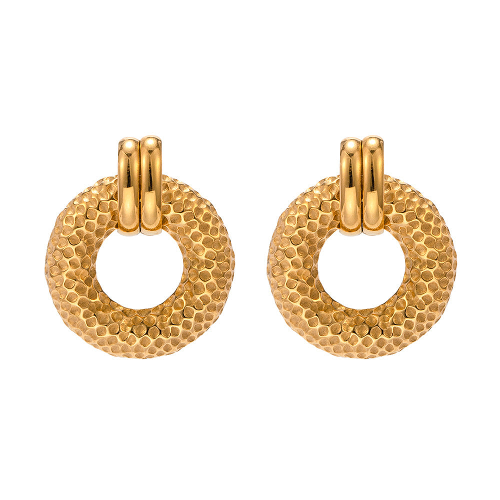 18K Vintage Textured Round Drop Earrings