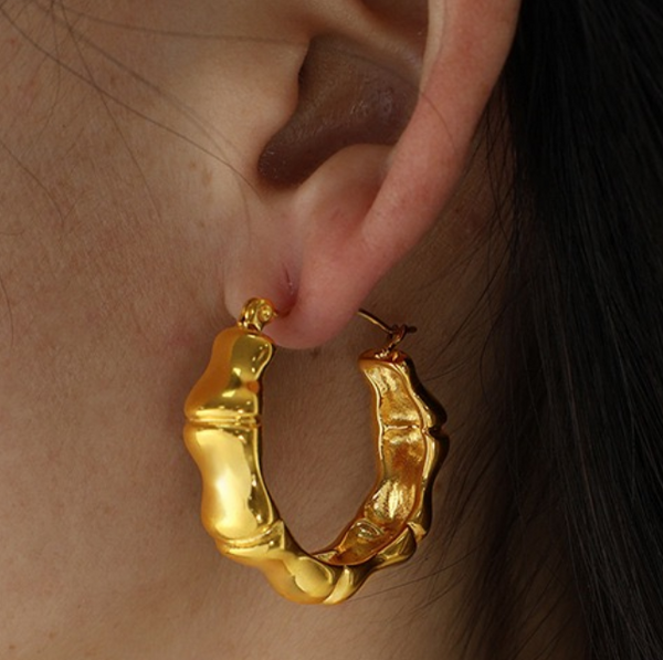 18K Vintage Bamboo Hoop Earrings