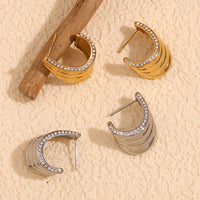 Silver Wide Chunky CZ Small C Hoops