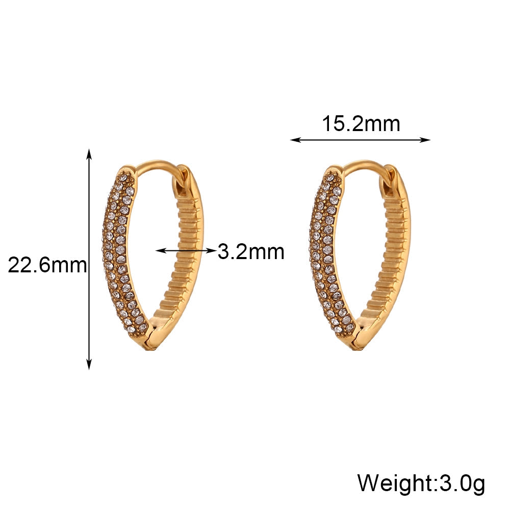 18K V-shape Zircon Huggie Earrings