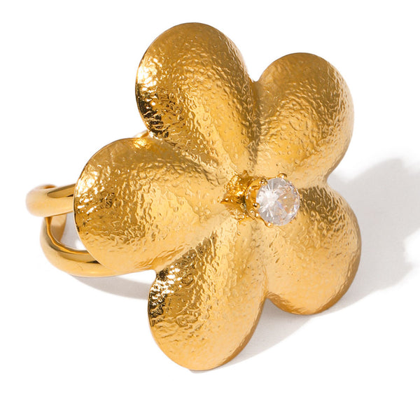 18K Flower CZ Statement Ring