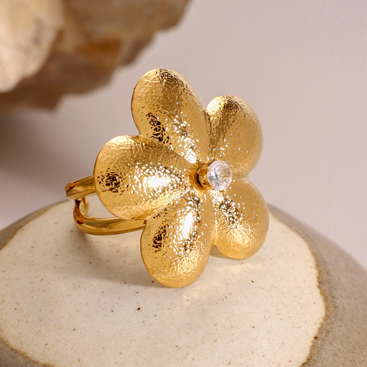 18K Flower CZ Statement Ring