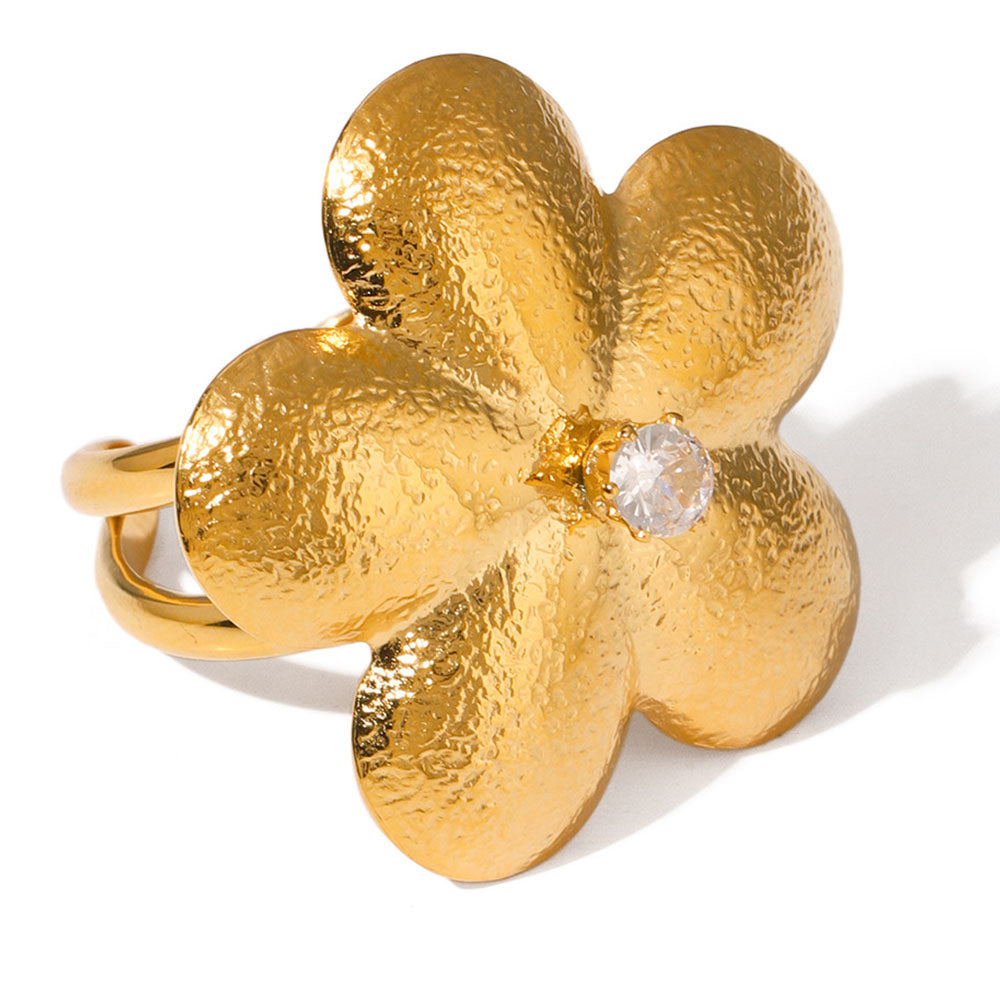 18K Flower CZ Statement Ring