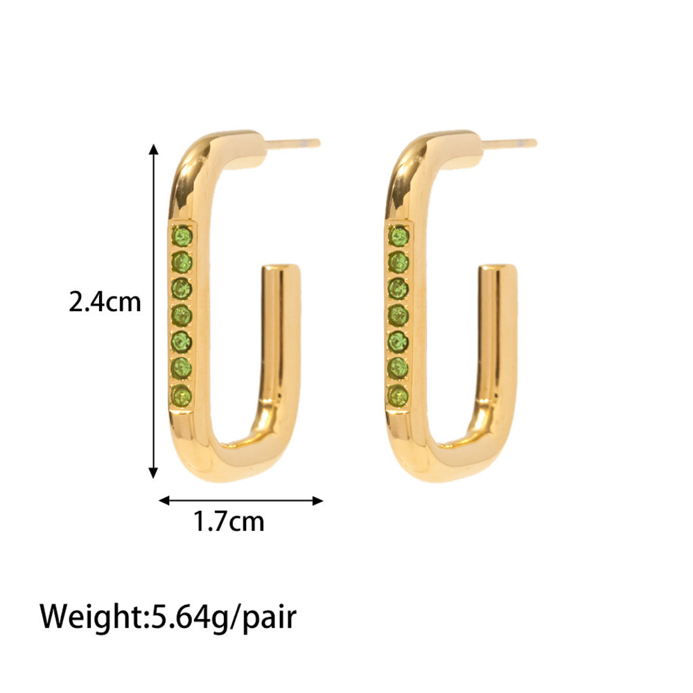 18K Geometric Peridot Open Rectangle Hoops