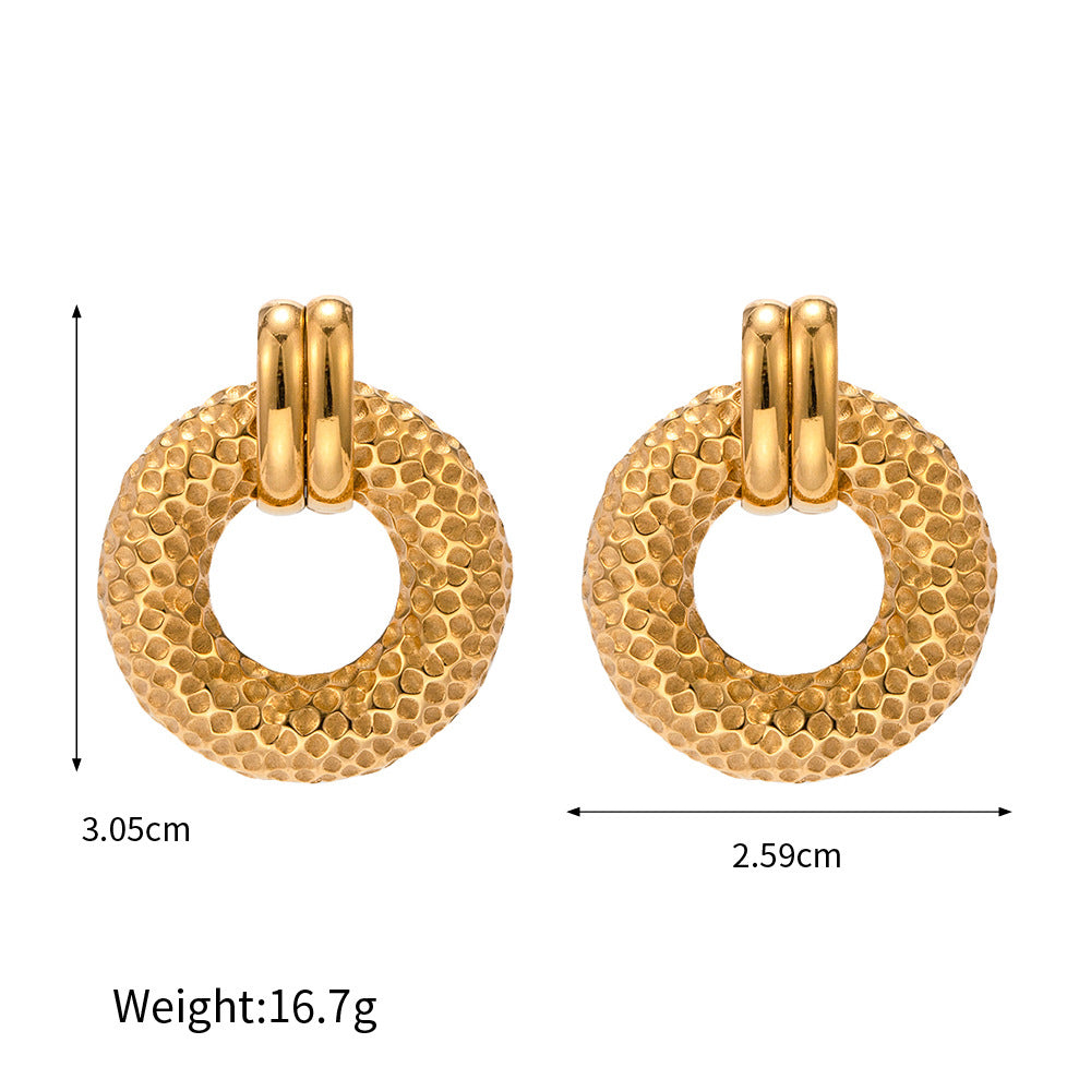 18K Vintage Textured Round Drop Earrings