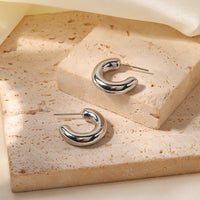 Silver Chunky Hollow C Hoops