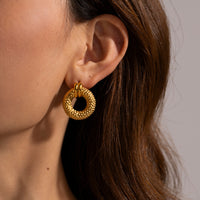 18K Vintage Textured Round Drop Earrings