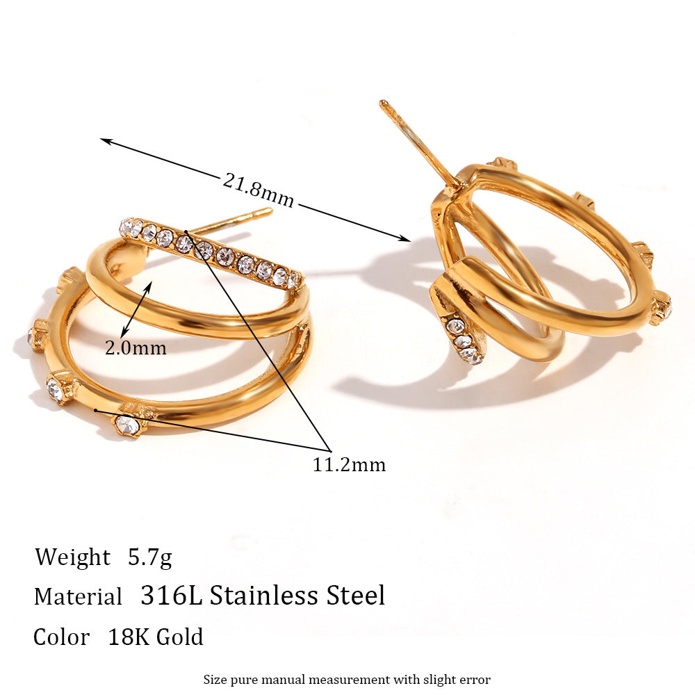 18K Triple CZ Open Statement Hoops