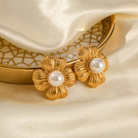 18K Flower Pearl Statement Studs