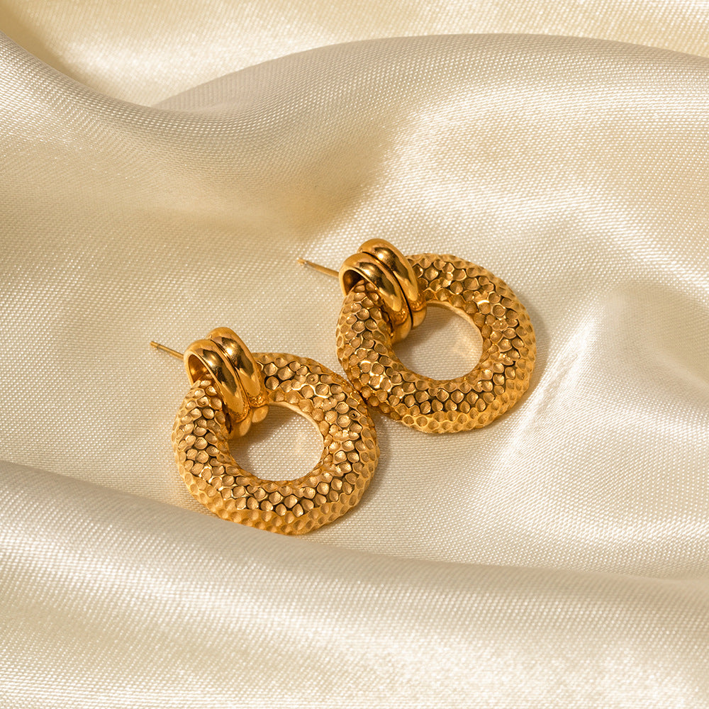 18K Vintage Textured Round Drop Earrings