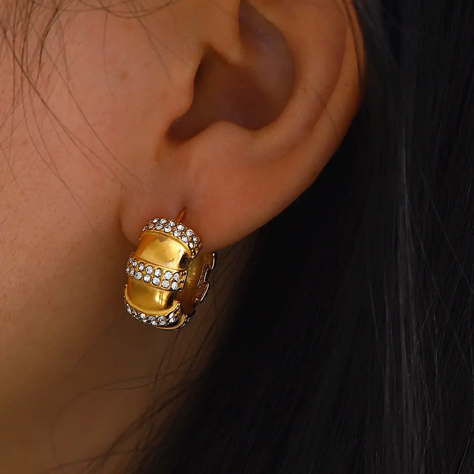 18K Bamboo Knot Stone Chunky Earrings