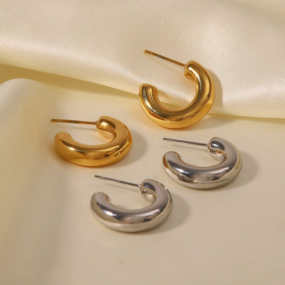 Silver Chunky Hollow C Hoops