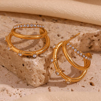 18K Triple CZ Open Statement Hoops