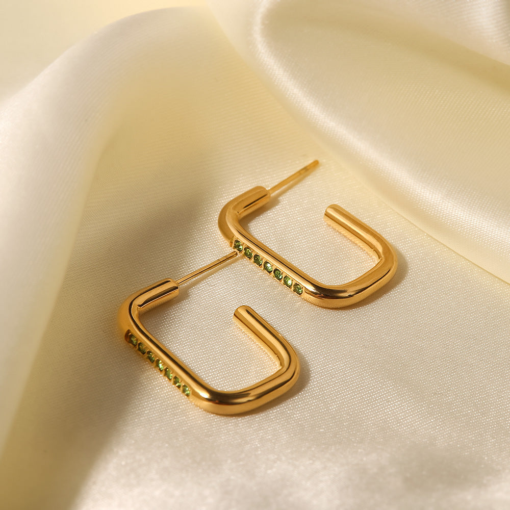 18K Geometric Peridot Open Rectangle Hoops