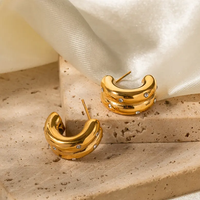 18K C Hoop Layered Earrings