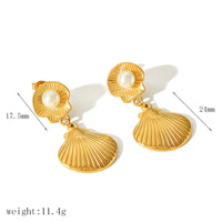 18K Sea Shell Pearl Statement Drop Earrings