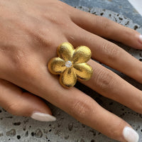 18K Flower CZ Statement Ring