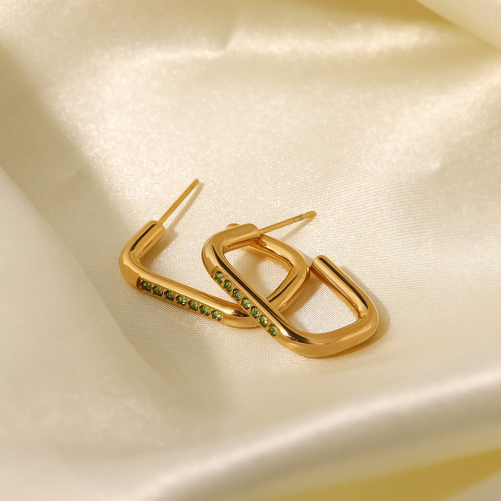 18K Geometric Peridot Open Rectangle Hoops