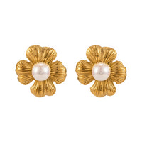 18K Flower Pearl Statement Studs