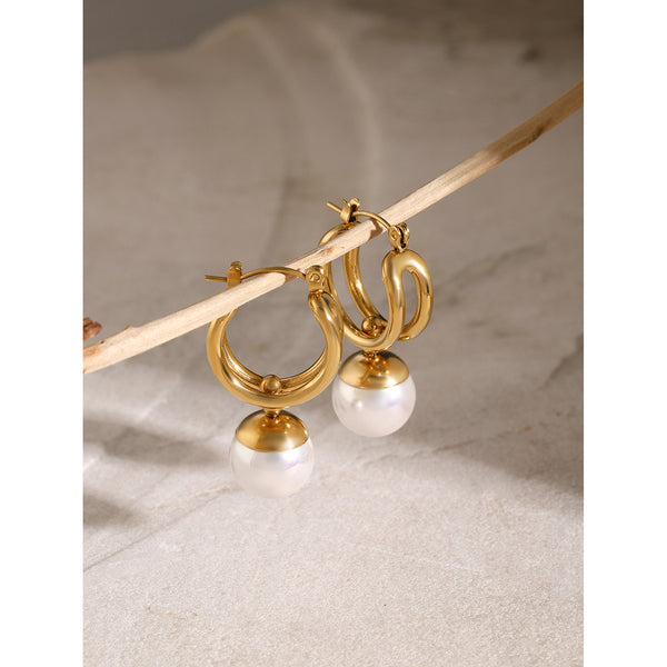 18K Pearl Pendant Drop Earrings