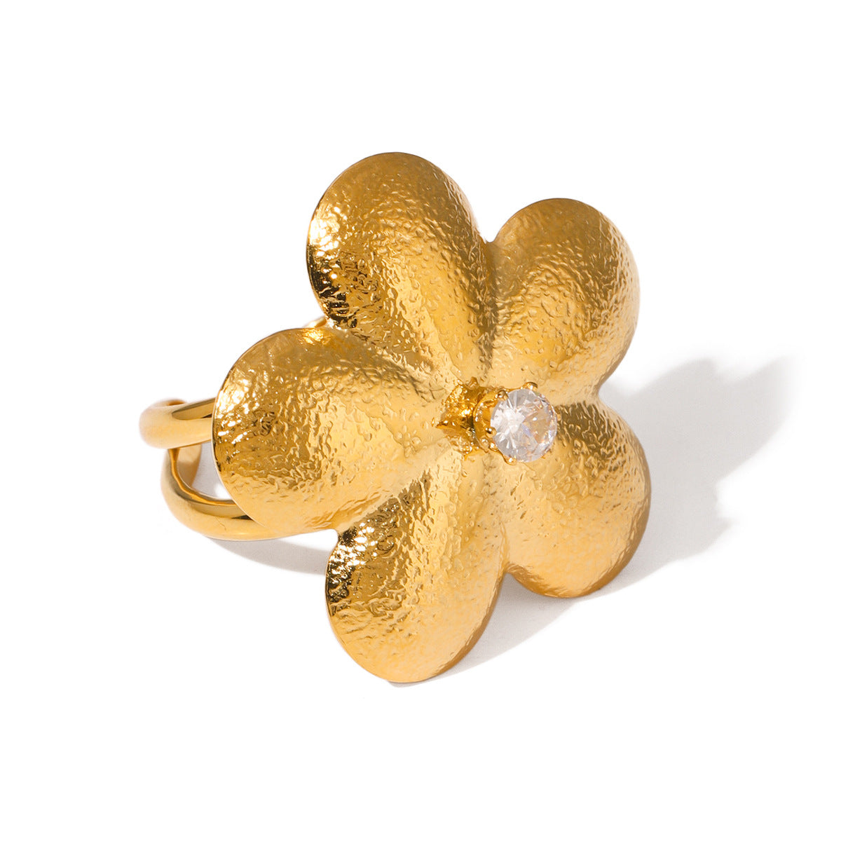 18K Flower CZ Statement Ring