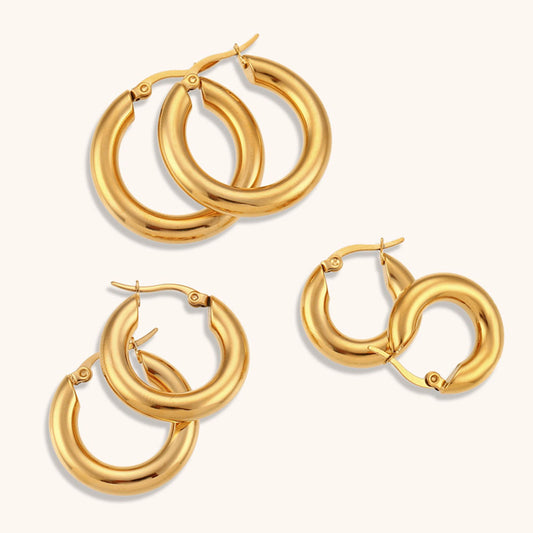 18K Smooth Tube Round Hoops