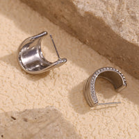 Silver Wide Chunky CZ Small C Hoops