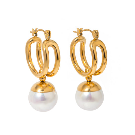 18K Pearl Pendant Drop Earrings