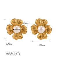 18K Flower Pearl Statement Studs