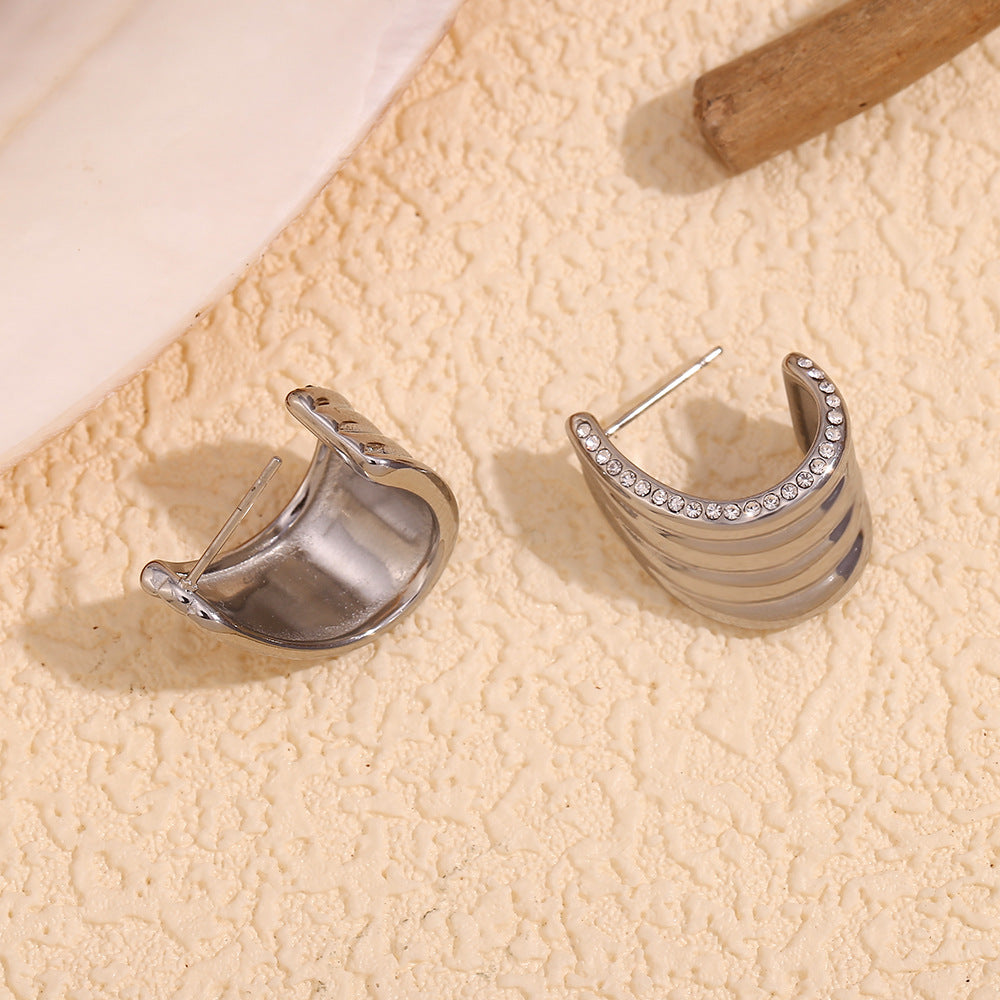 Silver Wide Chunky CZ Small C Hoops