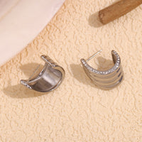 Silver Wide Chunky CZ Small C Hoops
