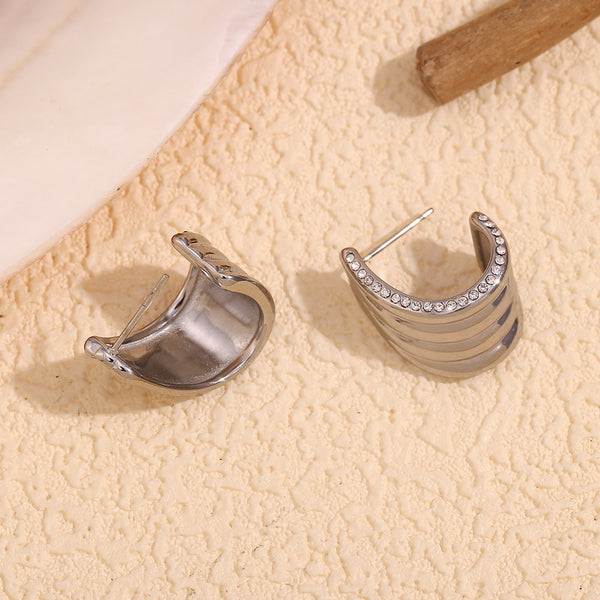 Silver Wide Chunky CZ Small C Hoops