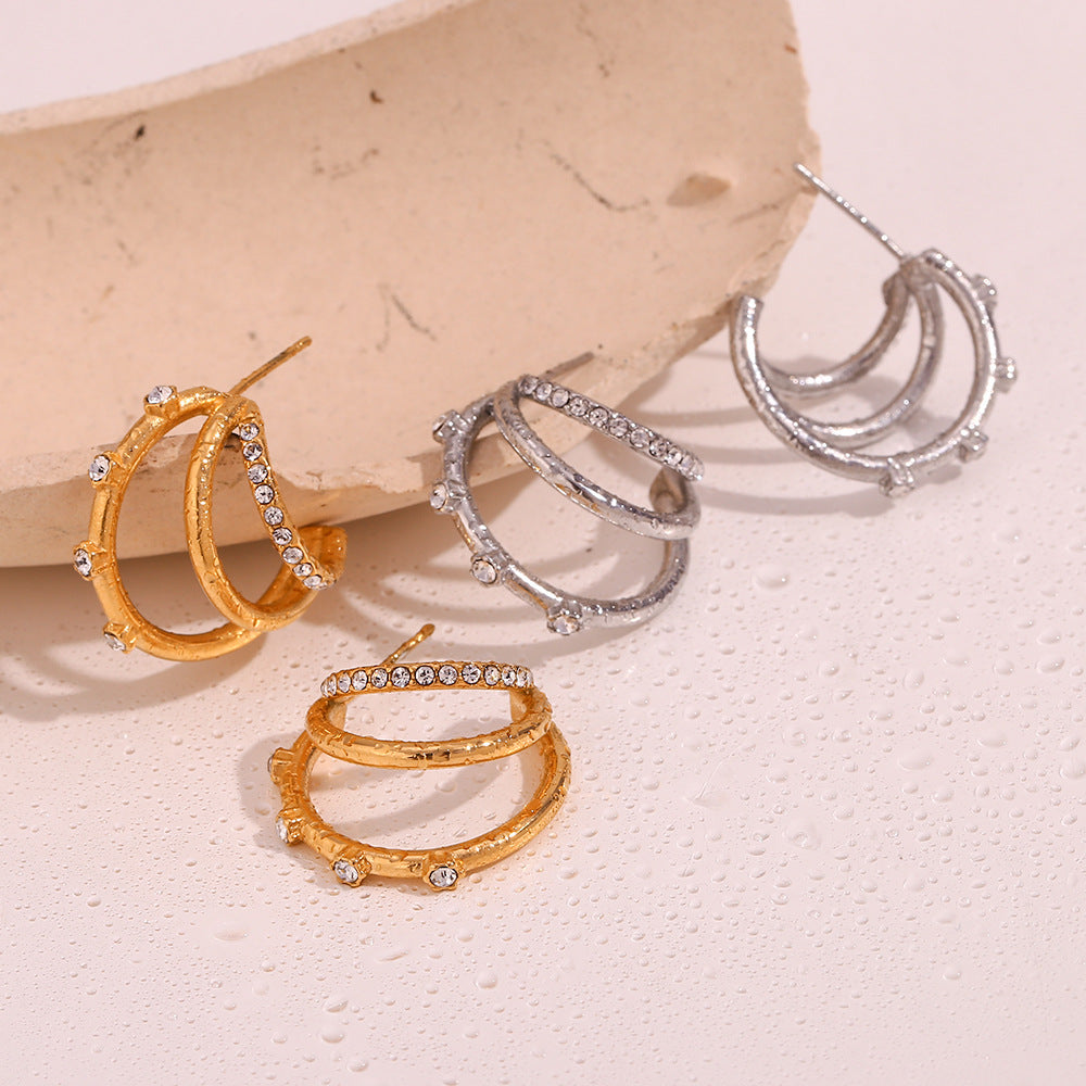 18K Triple CZ Open Statement Hoops