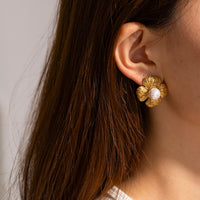 18K Flower Pearl Statement Studs