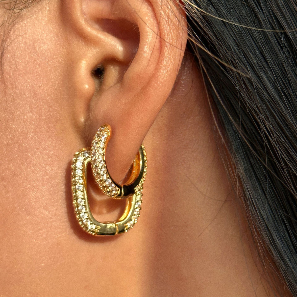 24K CZ U-Shaped Hoop Earrings